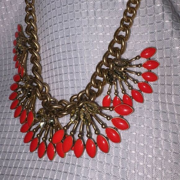 Stella & Dot Coral Cay Statement Necklace Orange Chunky Chain - Picture 4 of 6